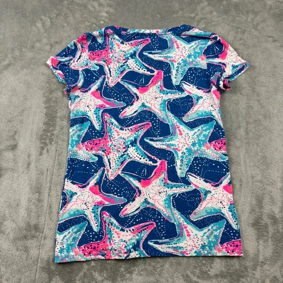 Lilly Pulitzer Indigo Star Struck Print Dori Tee Womens Medium - Picture 2 of 7
